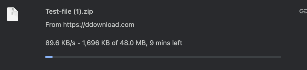Free DDownload browser speed test running at 89.6 KB/s