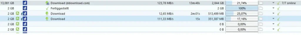 DDownload VPS session showing 123.78 MB/s combined